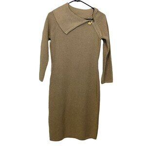 Calvin Klein Metallic Gold 3/4 Sleeve Safety Pin Sweater Dress